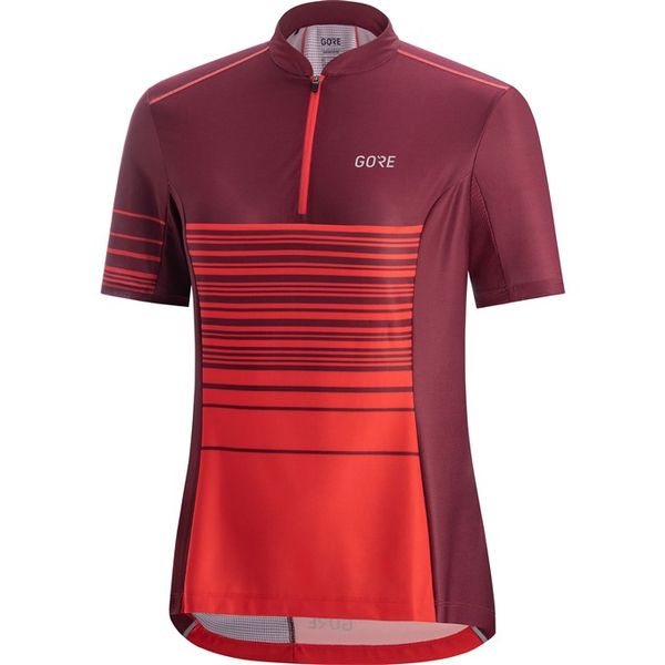 GORE C3 Women Striped Zip Jersey-Hibiscus pink / chestnut red-34